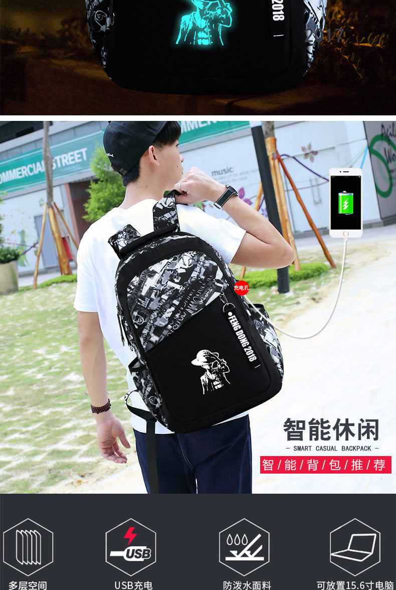 Cross-Border Lightweight Waterproof Casual Printed School Bag Junior High School Student Backpack Luminous Safety Burden-Reducing Computer Backpack