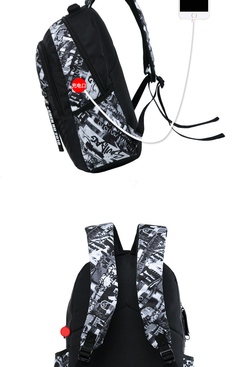Cross-Border Lightweight Waterproof Casual Printed School Bag Junior High School Student Backpack Luminous Safety Burden-Reducing Computer Backpack