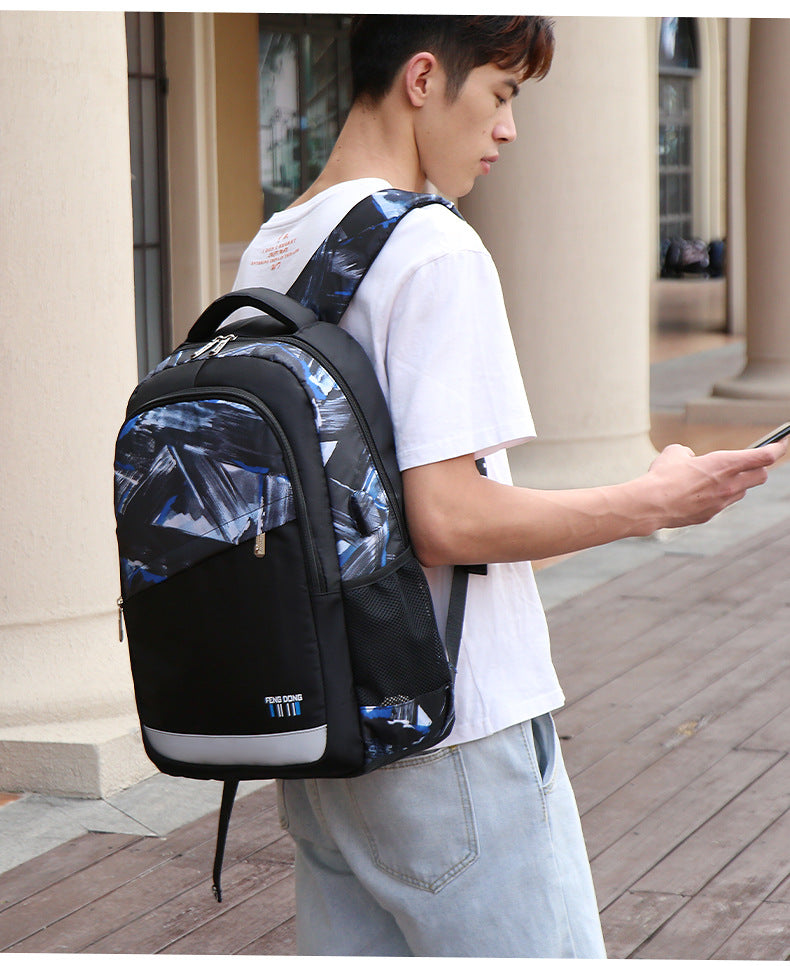 Cross-Border Lightweight Waterproof Casual Printed School Bag Junior High School Student Backpack Luminous Safety Burden-Reducing Computer Backpack