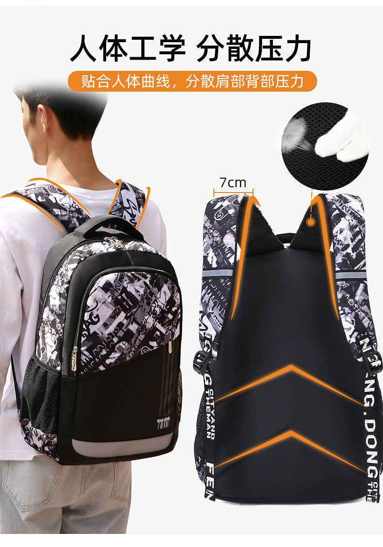 Cross-Border Lightweight Waterproof Casual Printed School Bag Junior High School Student Backpack Luminous Safety Burden-Reducing Computer Backpack