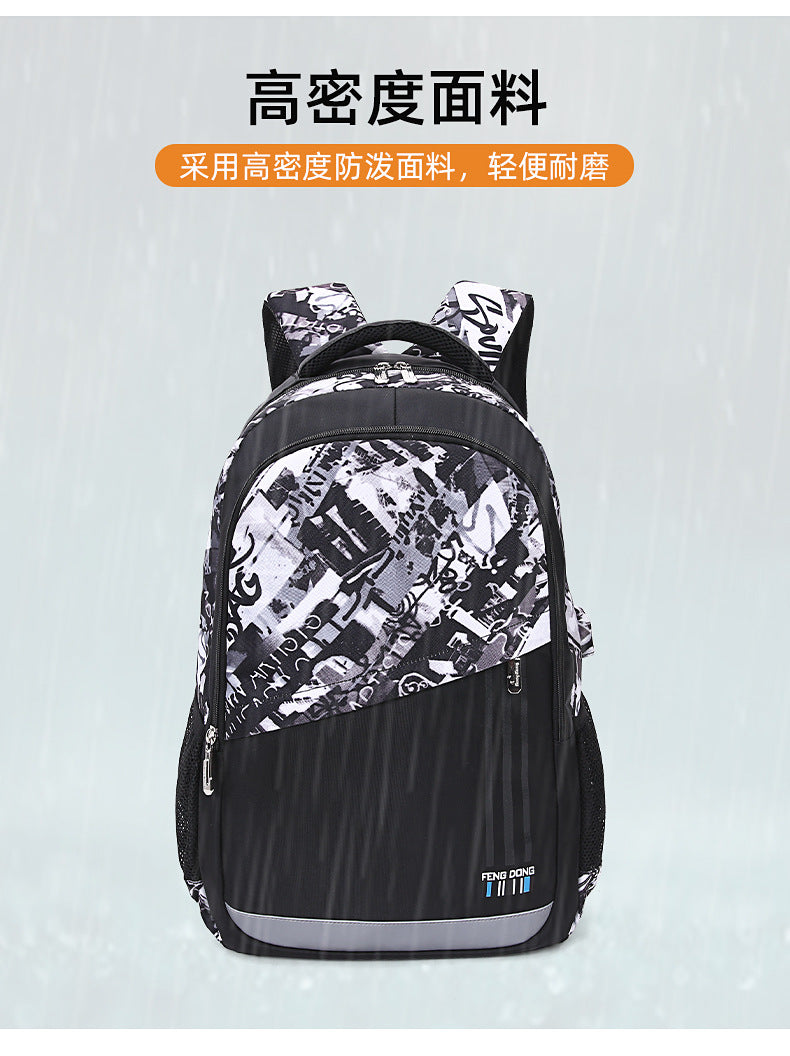 Cross-Border Lightweight Waterproof Casual Printed School Bag Junior High School Student Backpack Luminous Safety Burden-Reducing Computer Backpack