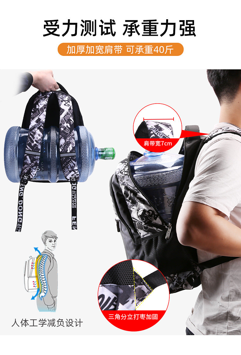 Cross-Border Lightweight Waterproof Casual Printed School Bag Junior High School Student Backpack Luminous Safety Burden-Reducing Computer Backpack