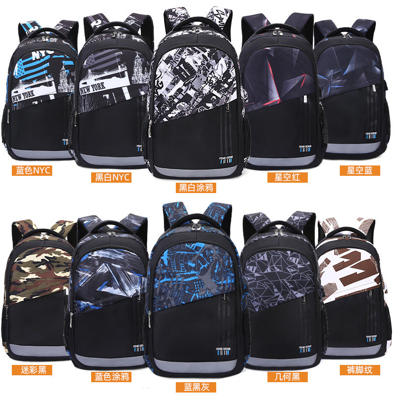 Cross-Border Lightweight Waterproof Casual Printed School Bag Junior High School Student Backpack Luminous Safety Burden-Reducing Computer Backpack