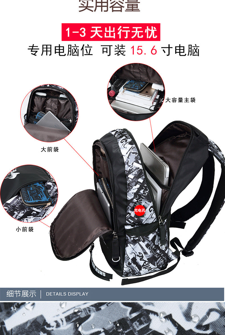 Cross-Border Lightweight Waterproof Casual Printed School Bag Junior High School Student Backpack Luminous Safety Burden-Reducing Computer Backpack
