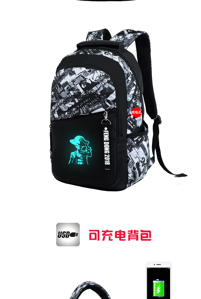 Cross-Border Lightweight Waterproof Casual Printed School Bag Junior High School Student Backpack Luminous Safety Burden-Reducing Computer Backpack