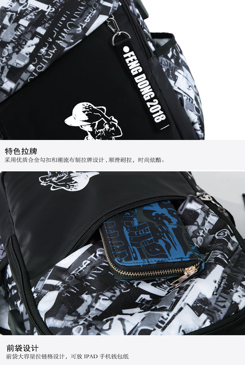Cross-Border Lightweight Waterproof Casual Printed School Bag Junior High School Student Backpack Luminous Safety Burden-Reducing Computer Backpack