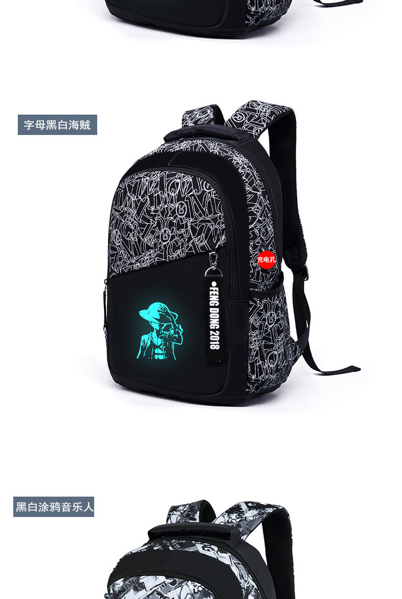 Cross-Border Lightweight Waterproof Casual Printed School Bag Junior High School Student Backpack Luminous Safety Burden-Reducing Computer Backpack