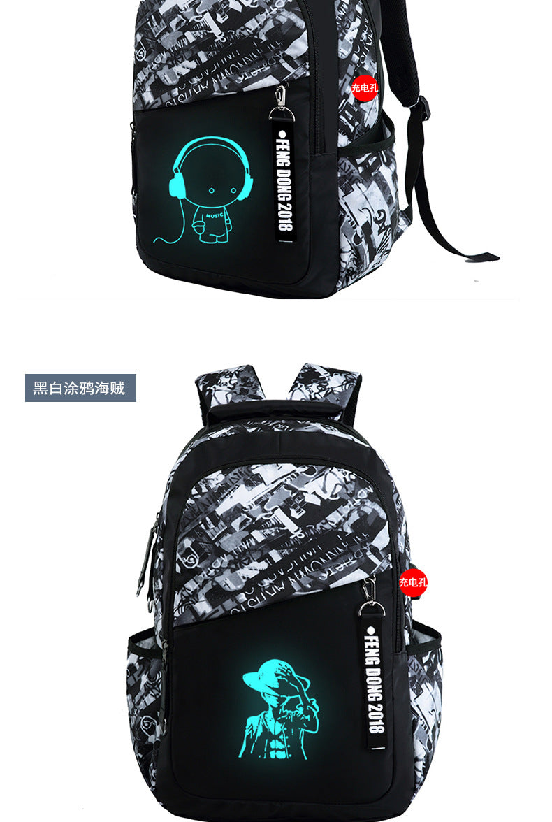 Cross-Border Lightweight Waterproof Casual Printed School Bag Junior High School Student Backpack Luminous Safety Burden-Reducing Computer Backpack