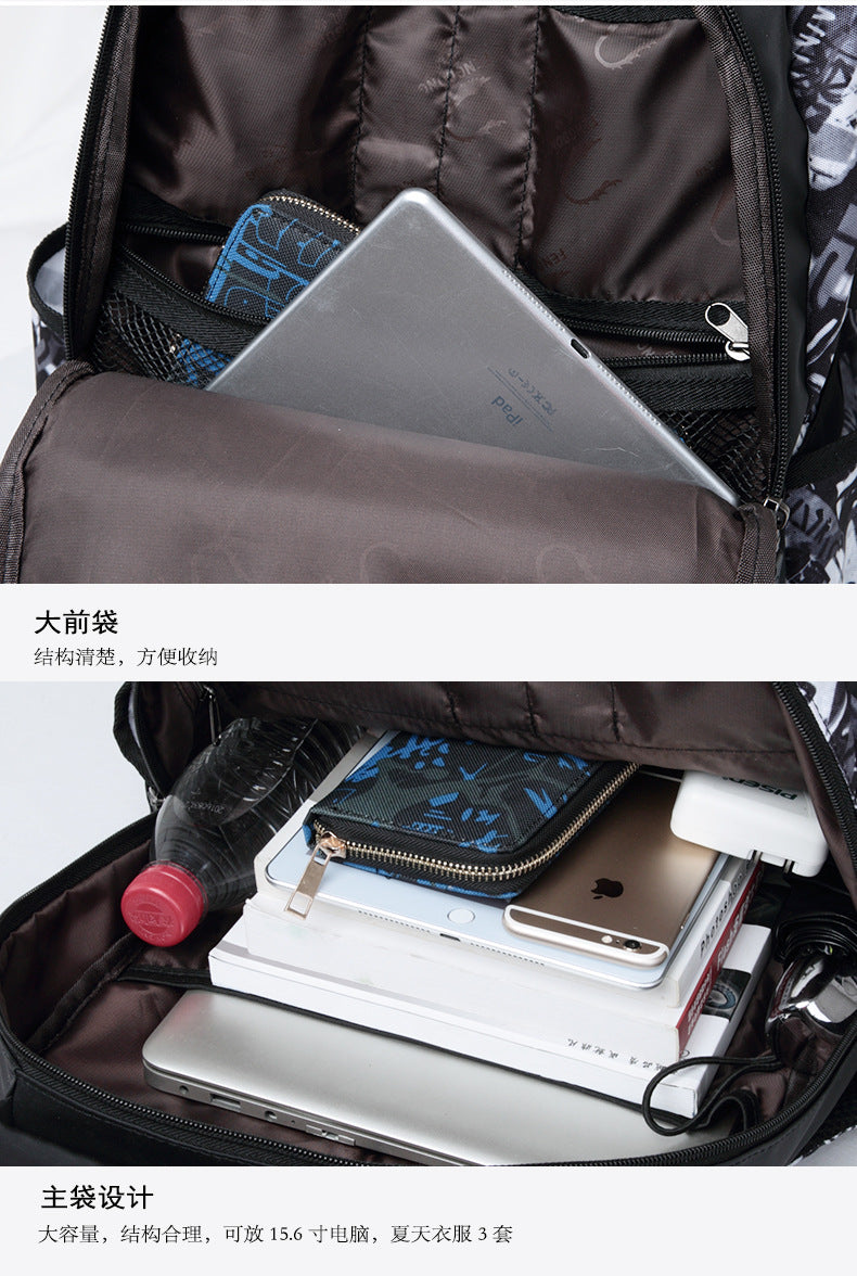 Cross-Border Lightweight Waterproof Casual Printed School Bag Junior High School Student Backpack Luminous Safety Burden-Reducing Computer Backpack