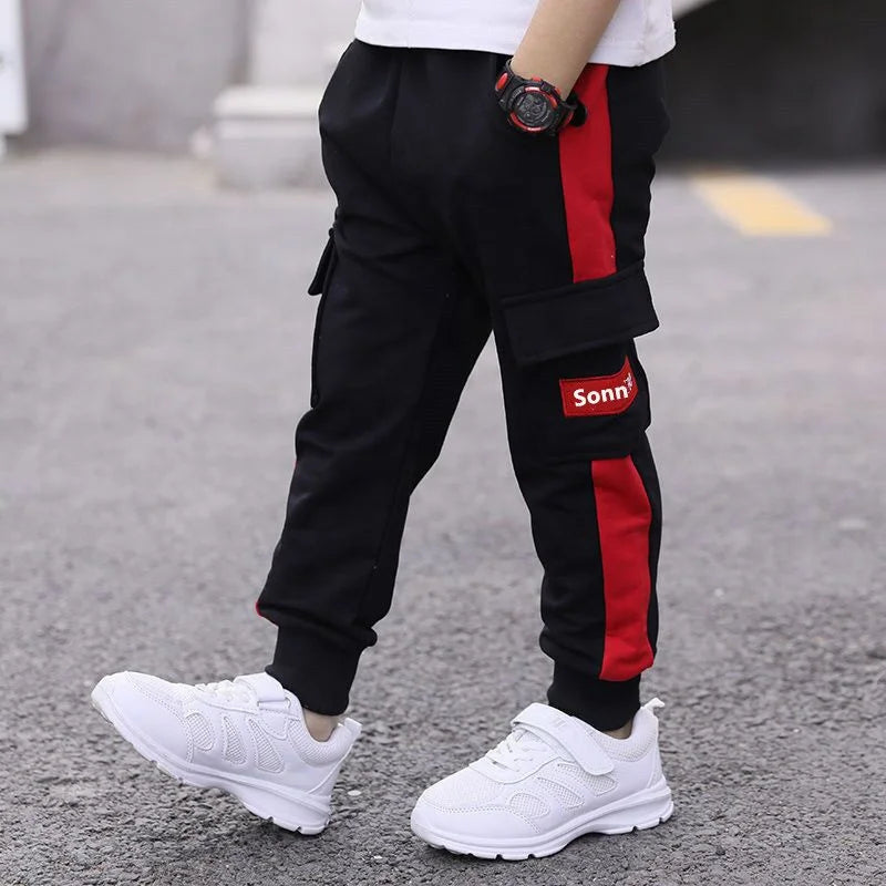 Boys Pants Kids Trousers Cotton Sweatpants Elastic Waist Casual Patchwork Multi-pocket Korean Pants Fashion Teenage Pants