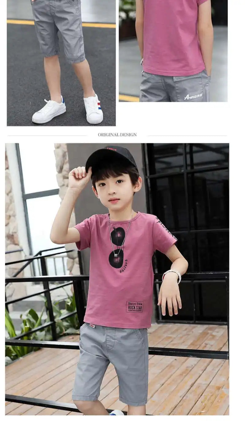 2026 summer Teenager Boys Clothes Casual Outfit Kids Tracksuit Child t shirt + shorts hot pant 4 5 6 7 8 9 10 12 11 13 14 Year