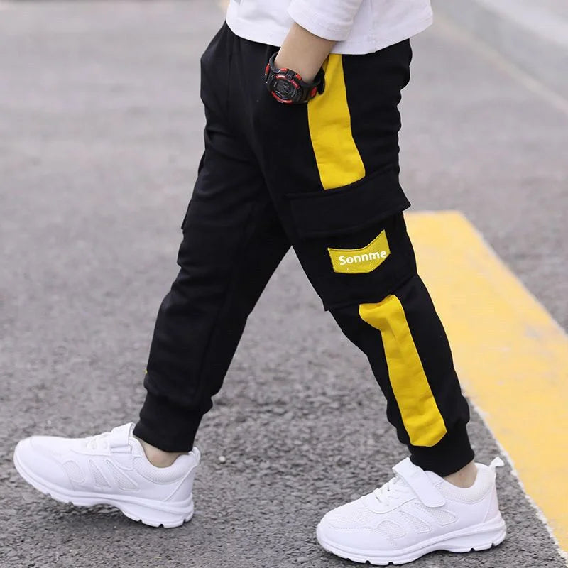 Boys Pants Kids Trousers Cotton Sweatpants Elastic Waist Casual Patchwork Multi-pocket Korean Pants Fashion Teenage Pants