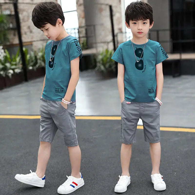 2026 summer Teenager Boys Clothes Casual Outfit Kids Tracksuit Child t shirt + shorts hot pant 4 5 6 7 8 9 10 12 11 13 14 Year
