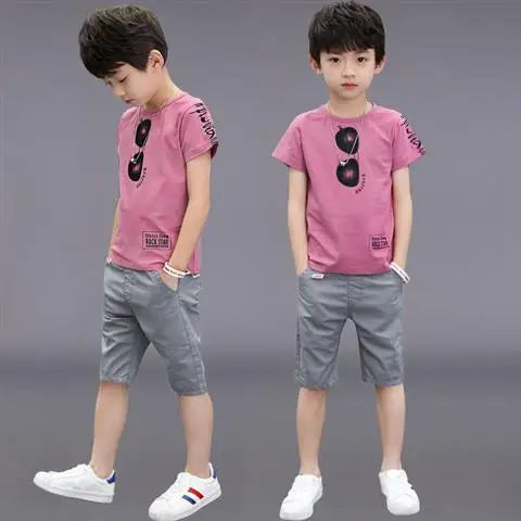 2026 summer Teenager Boys Clothes Casual Outfit Kids Tracksuit Child t shirt + shorts hot pant 4 5 6 7 8 9 10 12 11 13 14 Year