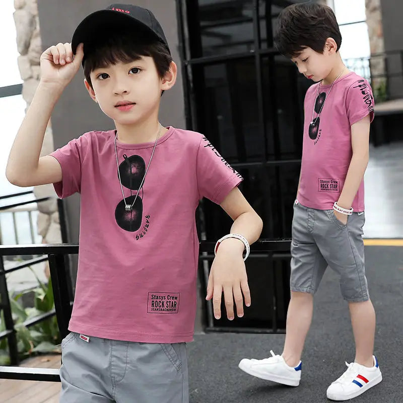 2026 summer Teenager Boys Clothes Casual Outfit Kids Tracksuit Child t shirt + shorts hot pant 4 5 6 7 8 9 10 12 11 13 14 Year