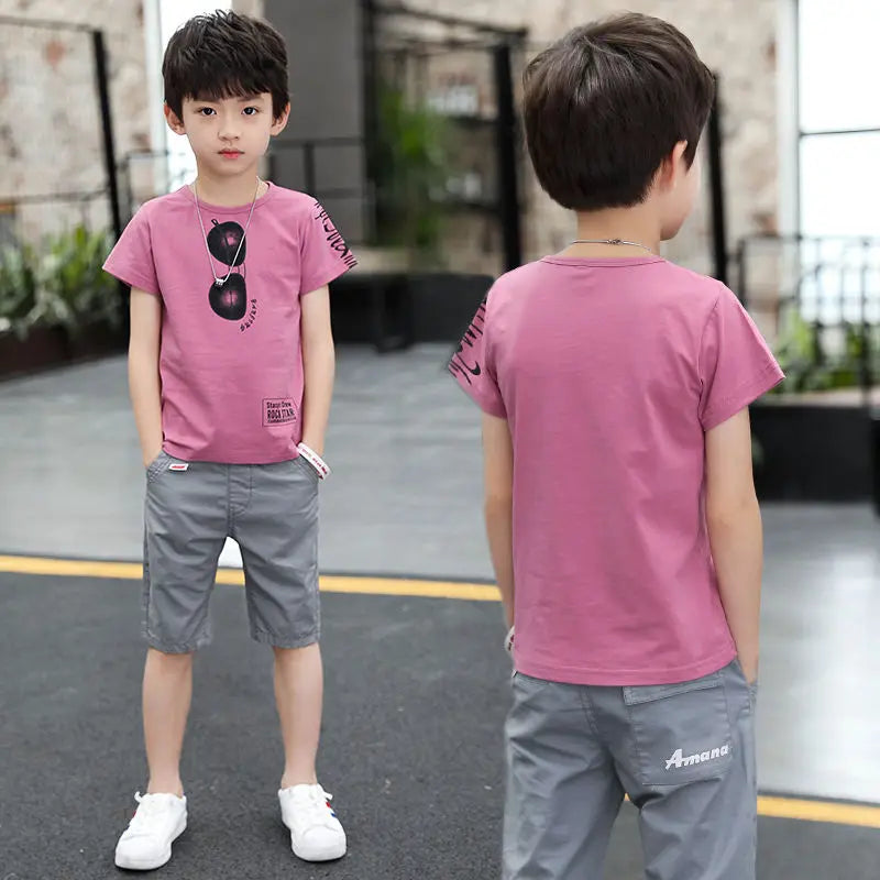 2026 summer Teenager Boys Clothes Casual Outfit Kids Tracksuit Child t shirt + shorts hot pant 4 5 6 7 8 9 10 12 11 13 14 Year