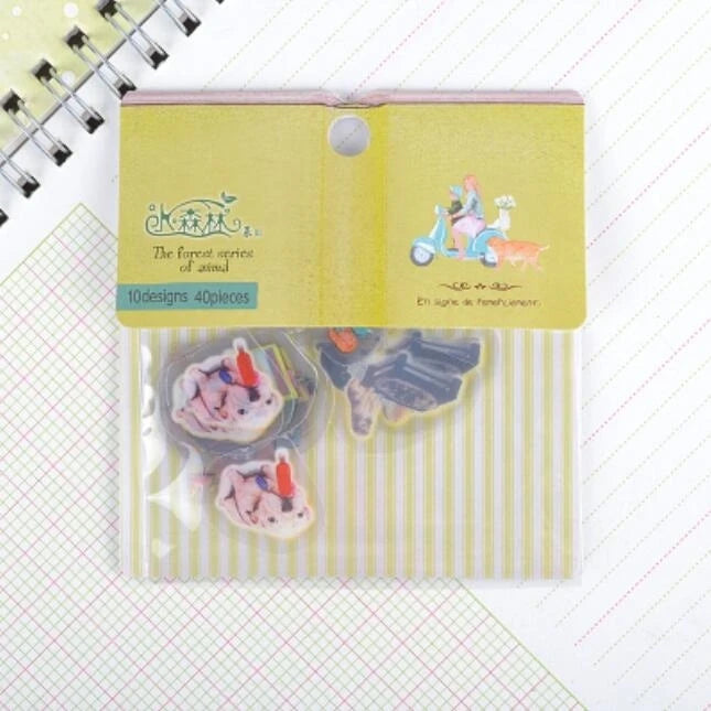 40Pieces Cartoon Sticker Pack Into the pink Cat Mini Handmade Decorative Scrapbooking Material Office School Supplies 9*9CM