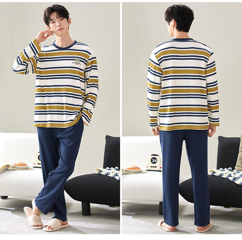 Autumn Men's Pajamas Cotton Long-Sleeved Pants Casual Simple Large Size Boys Youth Loose Home Clothes Double Flap Pocket Pantss