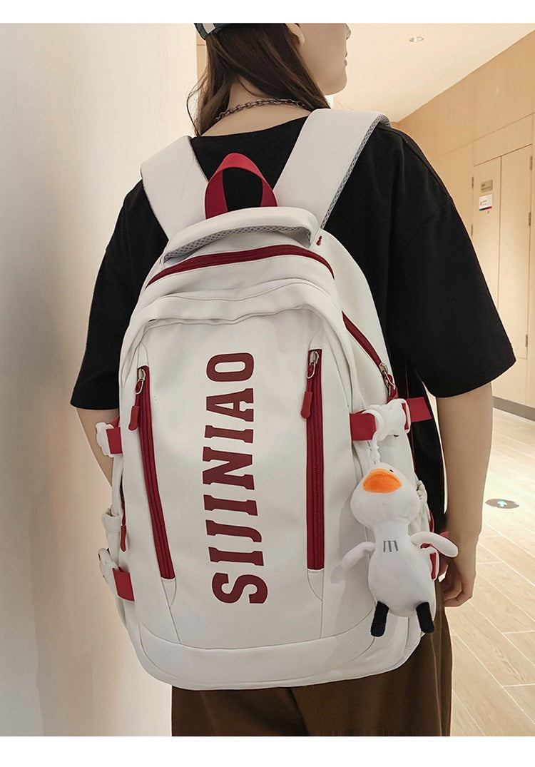 New Backpack Women's Junior Senior high school College Student Schoolbag Large Capacity Casual Couple's Double Back with Pendant for Travel