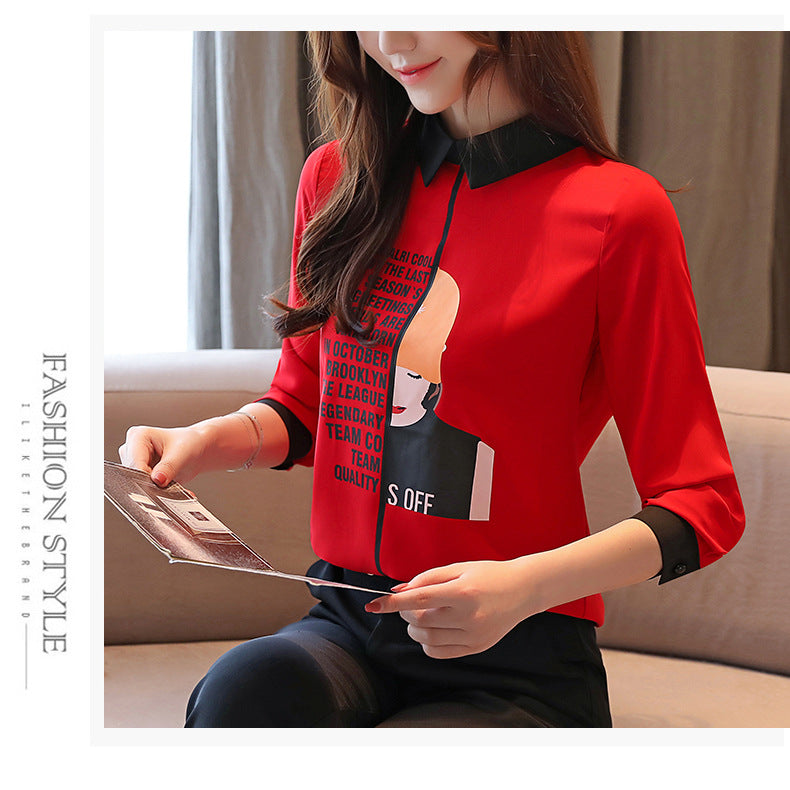 2025 Early Spring Real Shot Design Sense Letter Printed Girls Chiffon Shirt Autumn Korean Loose Long Sleeve Small Shirt Top