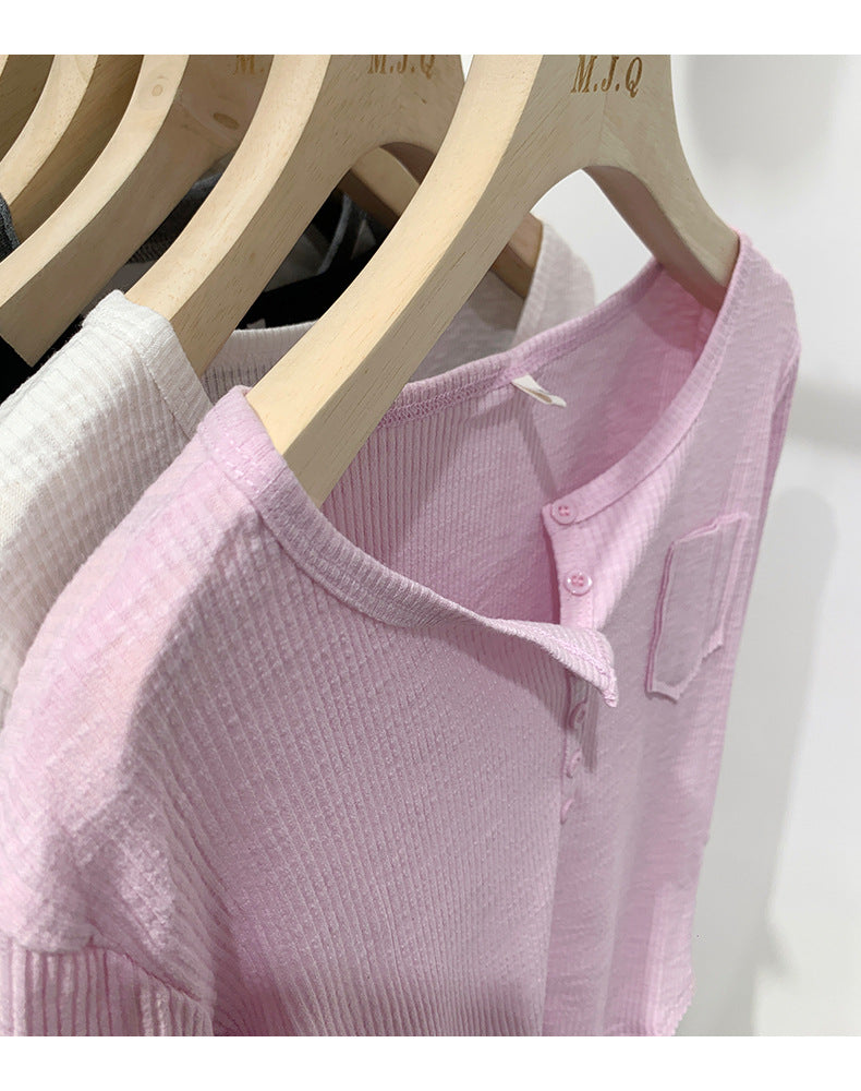 Niche Unique Chic Design Sense T-shirt Women's 2025 New Design Sense Pit Slim Long Sleeve Base Shirt Top