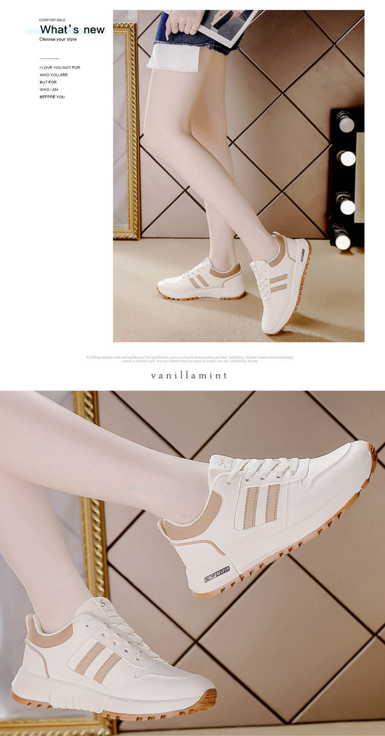 sneaker Women Ins Leather All-match 2024 Autumn New Thick Sole Non-slip Lightweight Explosive Forrest Gump Shoes for Women 5115