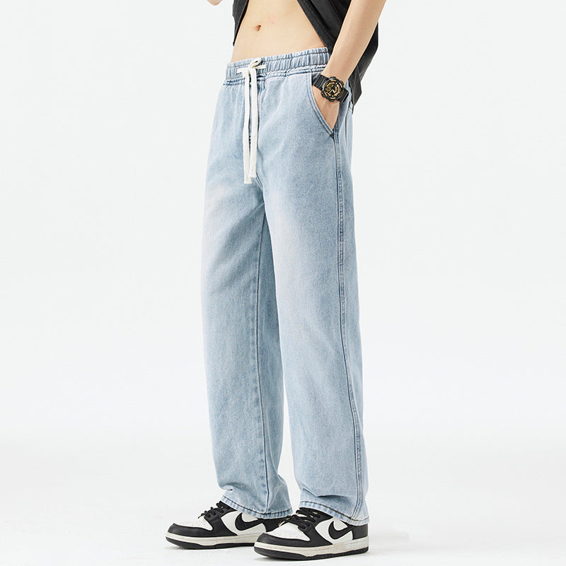 Jeans Men's 2025 Summer Thin Straight Drawstring Loose Wide Leg Boys American Style Fashion Brand All-match Casual Pants
