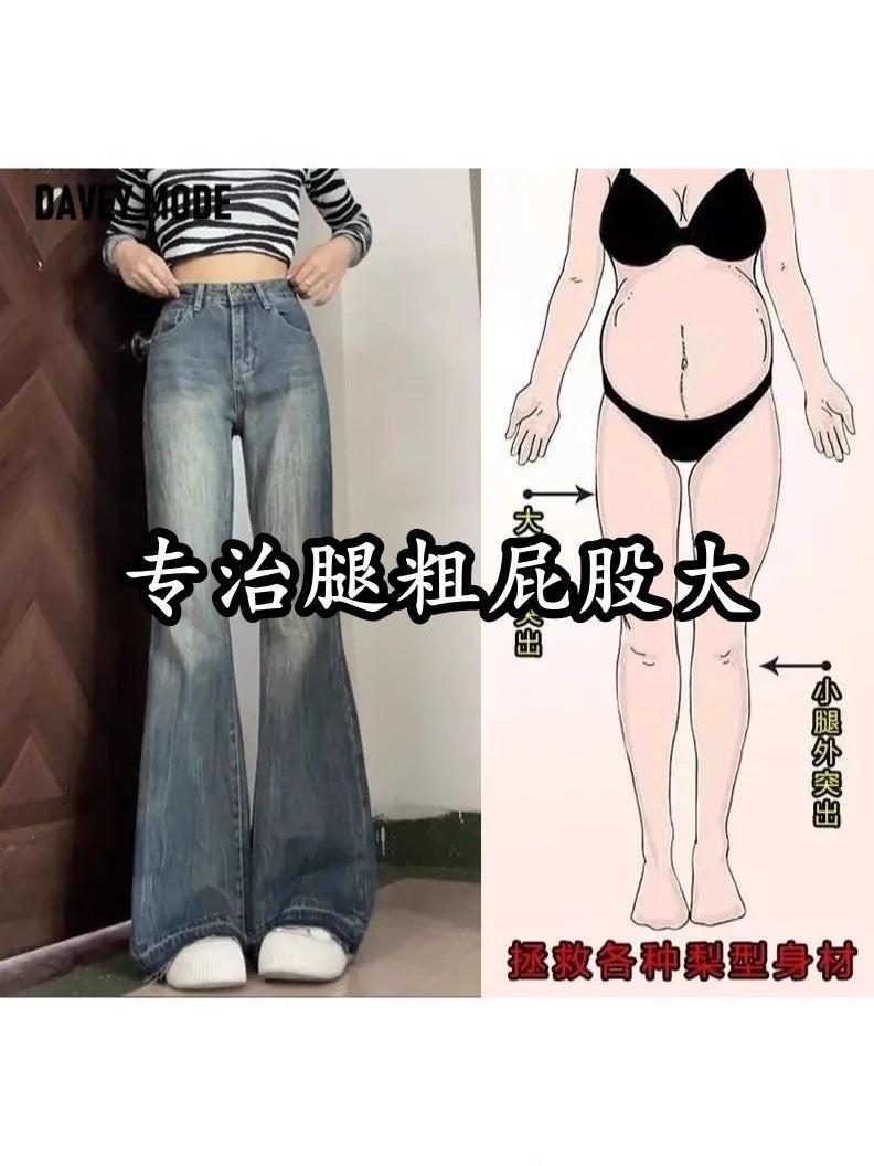 Trendy Retro Flared Jeans for Women, High-End Slimming New Floor-Length Bell-Bottom Pants, Versatile Fashion
