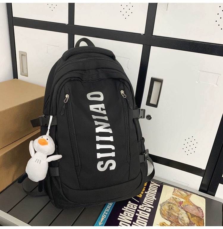New Backpack Women's Junior Senior high school College Student Schoolbag Large Capacity Casual Couple's Double Back with Pendant for Travel