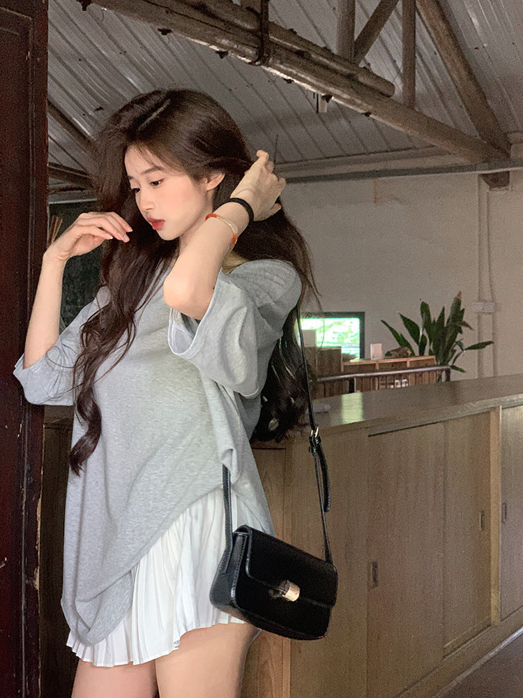 Cross Backless Short-sleeved T-shirt Women's Summer New Arrival Laid-back Loose Casual Design Hot Girls Chic Trendy Top
