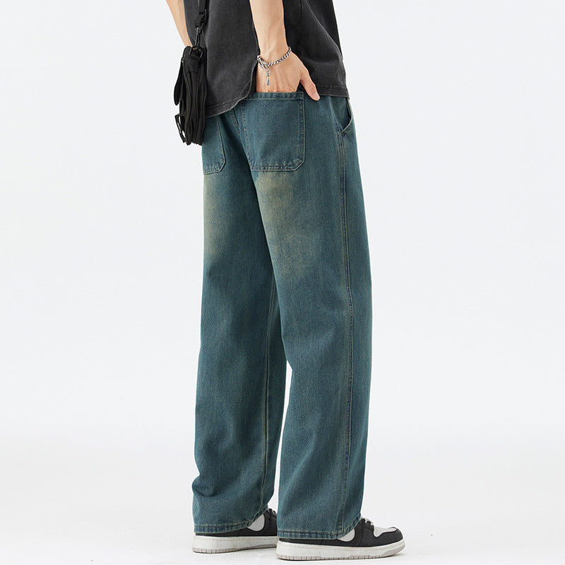 Jeans Men's 2025 Summer Thin Straight Drawstring Loose Wide Leg Boys American Style Fashion Brand All-match Casual Pants