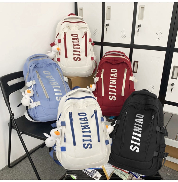 New Backpack Women's Junior Senior high school College Student Schoolbag Large Capacity Casual Couple's Double Back with Pendant for Travel