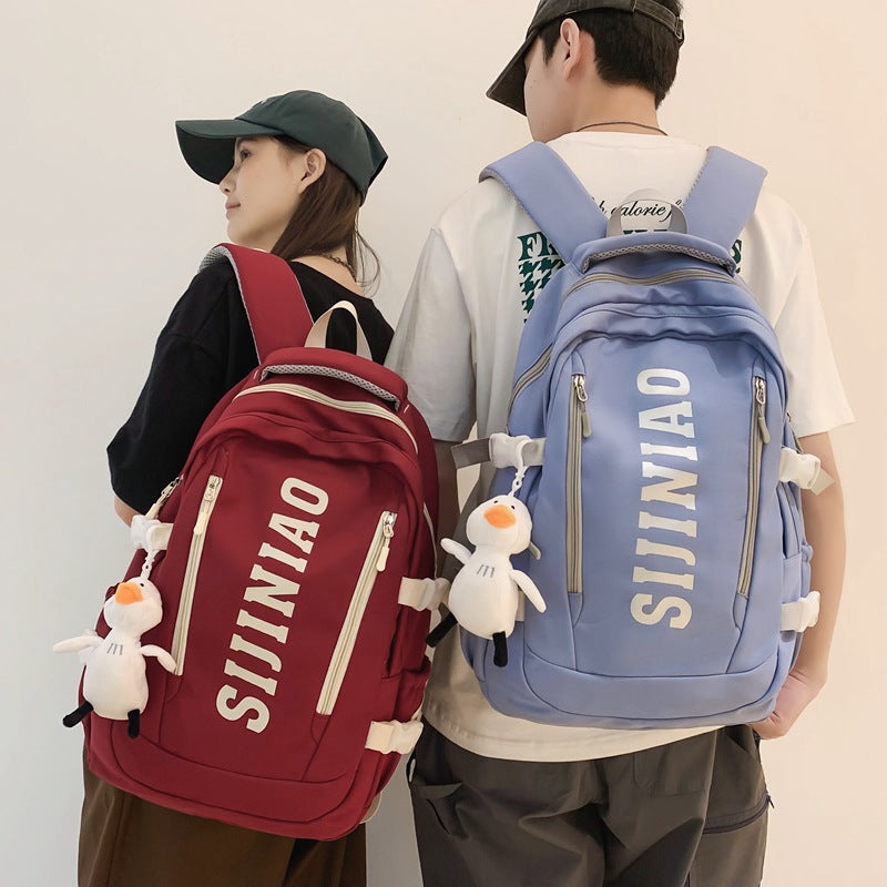 New Backpack Women's Junior Senior high school College Student Schoolbag Large Capacity Casual Couple's Double Back with Pendant for Travel
