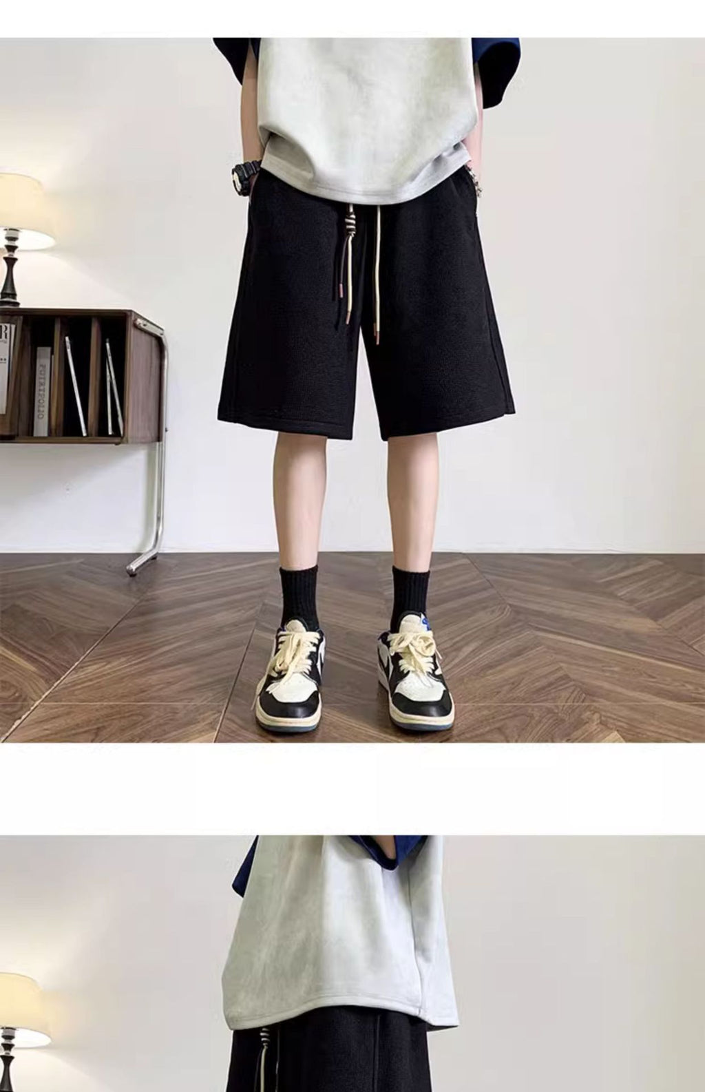 Waffle Shorts Men's Summer Thin Trendy Brand Loose Large Size Mid-Pants American Sports Boys Casual Five-Point Pants Men