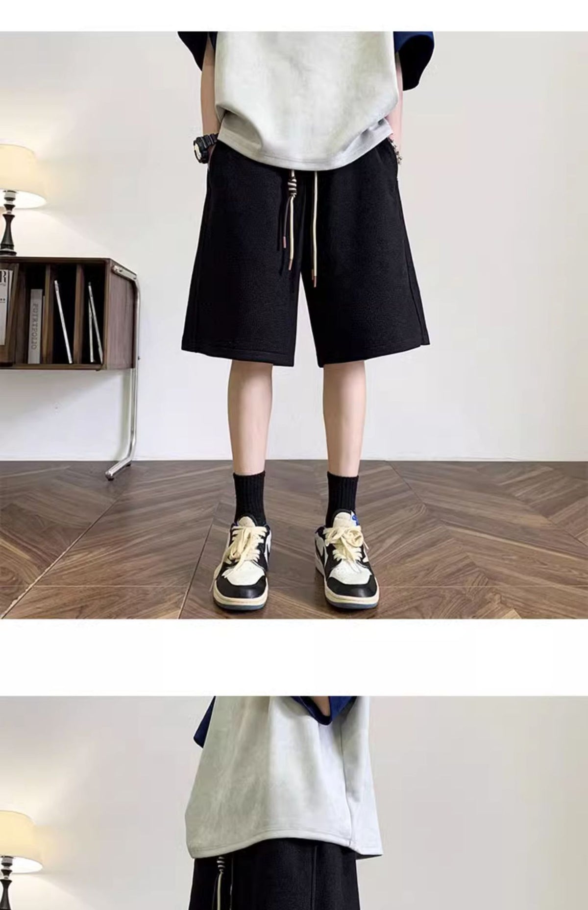 Waffle Shorts Men's Summer Thin Trendy Brand Loose Large Size Mid-Pants American Sports Boys Casual Five-Point Pants Men