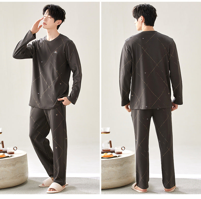 Autumn Men's Pajamas Cotton Long-Sleeved Pants Casual Simple Large Size Boys Youth Loose Home Clothes Double Flap Pocket Pantss