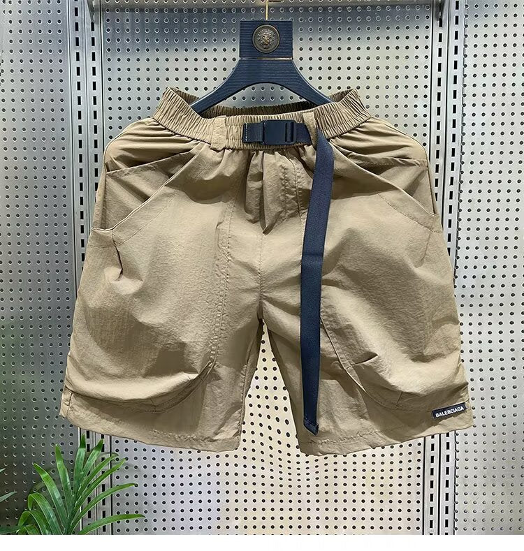 Casual Shorts Men's Summer Thin Cargo Pants Loose Straight Mid-Pants Khaki Functional Buckle Quick-Drying Shorts Men