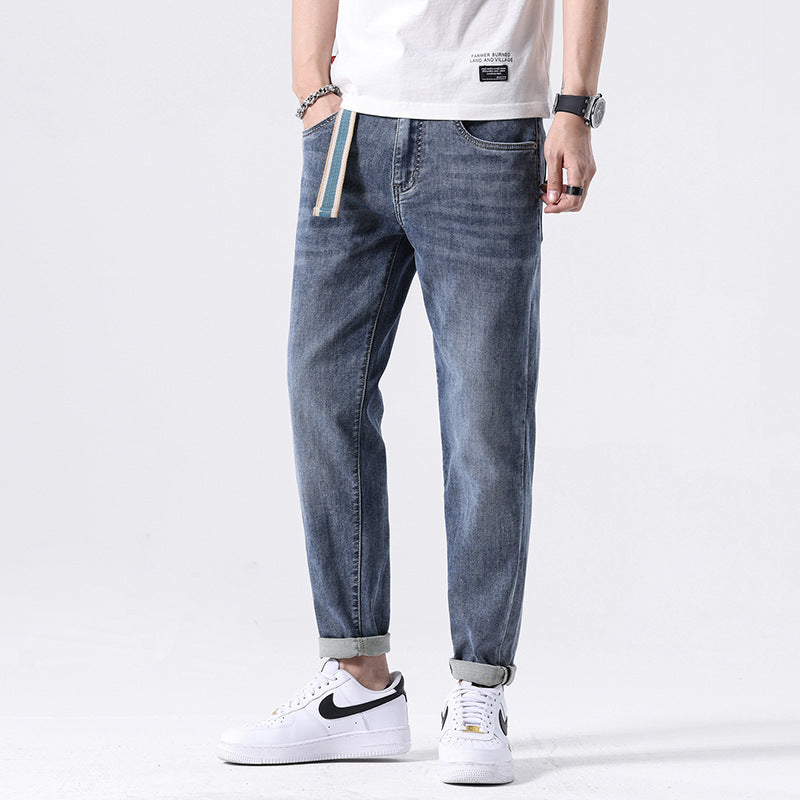 Blue Jeans Men's Summer Thin Loose Straight Trendy Brand Pants 2024 New Stretch Boys Long Pants