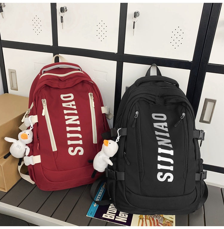 New Backpack Women's Junior Senior high school College Student Schoolbag Large Capacity Casual Couple's Double Back with Pendant for Travel