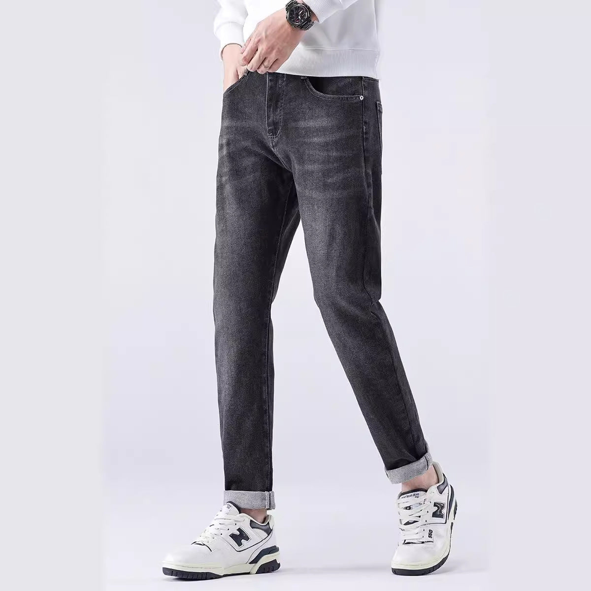 Jeans Men's 2024 Spring and Summer New Loose Casual Pants Men's Spring Cropped Stretch Harem Pants for Boys