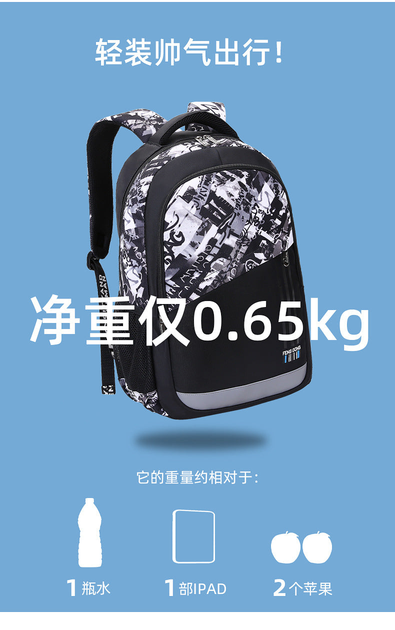 Cross-Border Lightweight Waterproof Casual Printed School Bag Junior High School Student Backpack Luminous Safety Burden-Reducing Computer Backpack