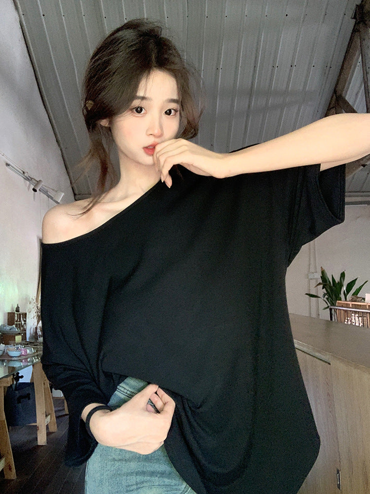 Cross Backless Short-sleeved T-shirt Women's Summer New Arrival Laid-back Loose Casual Design Hot Girls Chic Trendy Top