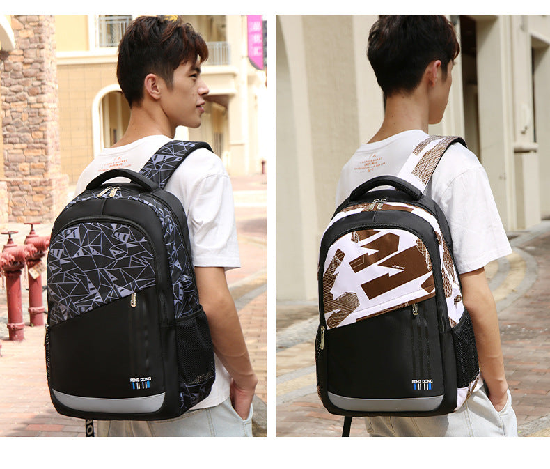 Cross-Border Lightweight Waterproof Casual Printed School Bag Junior High School Student Backpack Luminous Safety Burden-Reducing Computer Backpack
