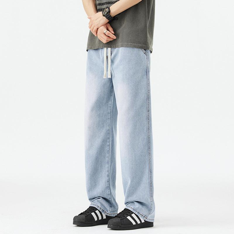 Jeans Men's 2025 Summer Thin Straight Drawstring Loose Wide Leg Boys American Style Fashion Brand All-match Casual Pants
