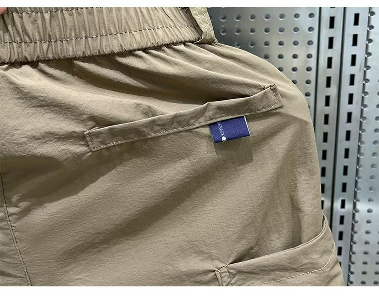 Casual Shorts Men's Summer Thin Cargo Pants Loose Straight Mid-Pants Khaki Functional Buckle Quick-Drying Shorts Men