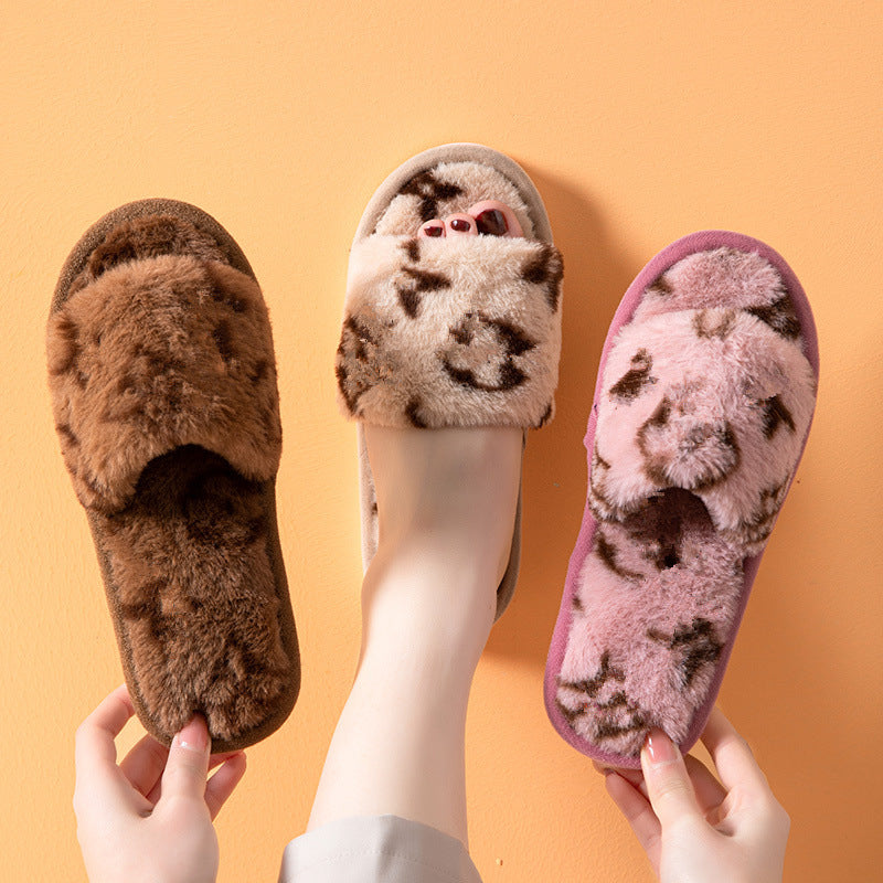 Mao Mao Open-mouth Cross-border Foreign Trade Open-toe Women's Slippers Autumn and Winter Four Seasons Open-mouth Slippers Imitation Rabbit Fur