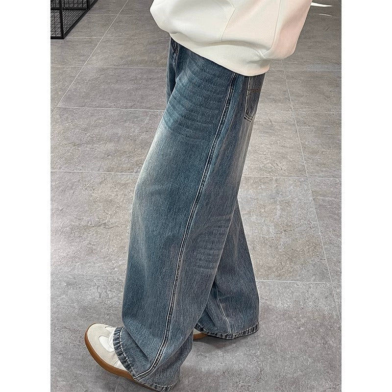 Cross-Border American Style Loose Jeans for Men in Spring and Autum High Street Retro Washed Straight Pants for Boys Jeans Men's Clothing