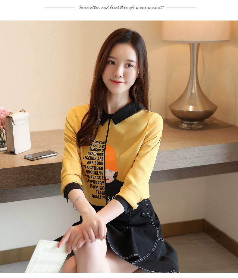 2025 Early Spring Real Shot Design Sense Letter Printed Girls Chiffon Shirt Autumn Korean Loose Long Sleeve Small Shirt Top