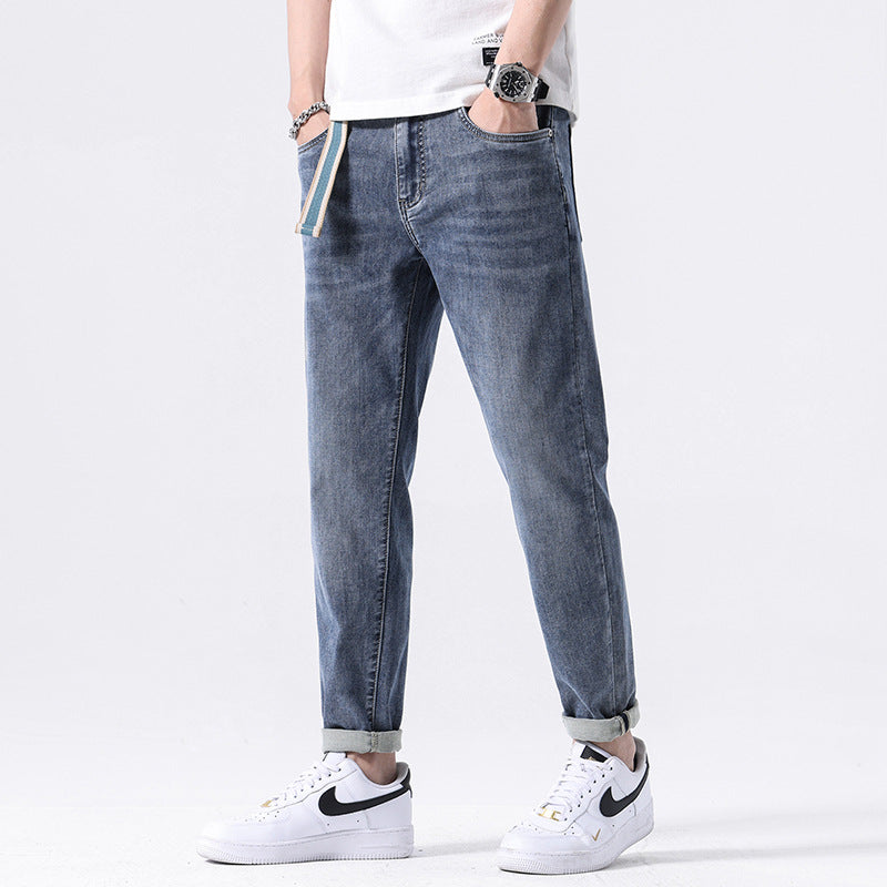 Blue Jeans Men's Summer Thin Loose Straight Trendy Brand Pants 2024 New Stretch Boys Long Pants