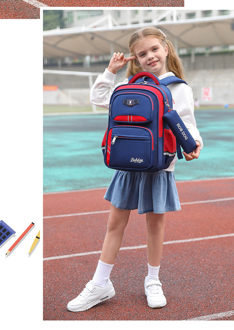 Babu Dou's New Burden-Reducing Spine-Protecting Schoolbag for Primary School Boys in Grades Three to Six, First and Second Grade Kidsren's Backpack, Boy's Waterproof